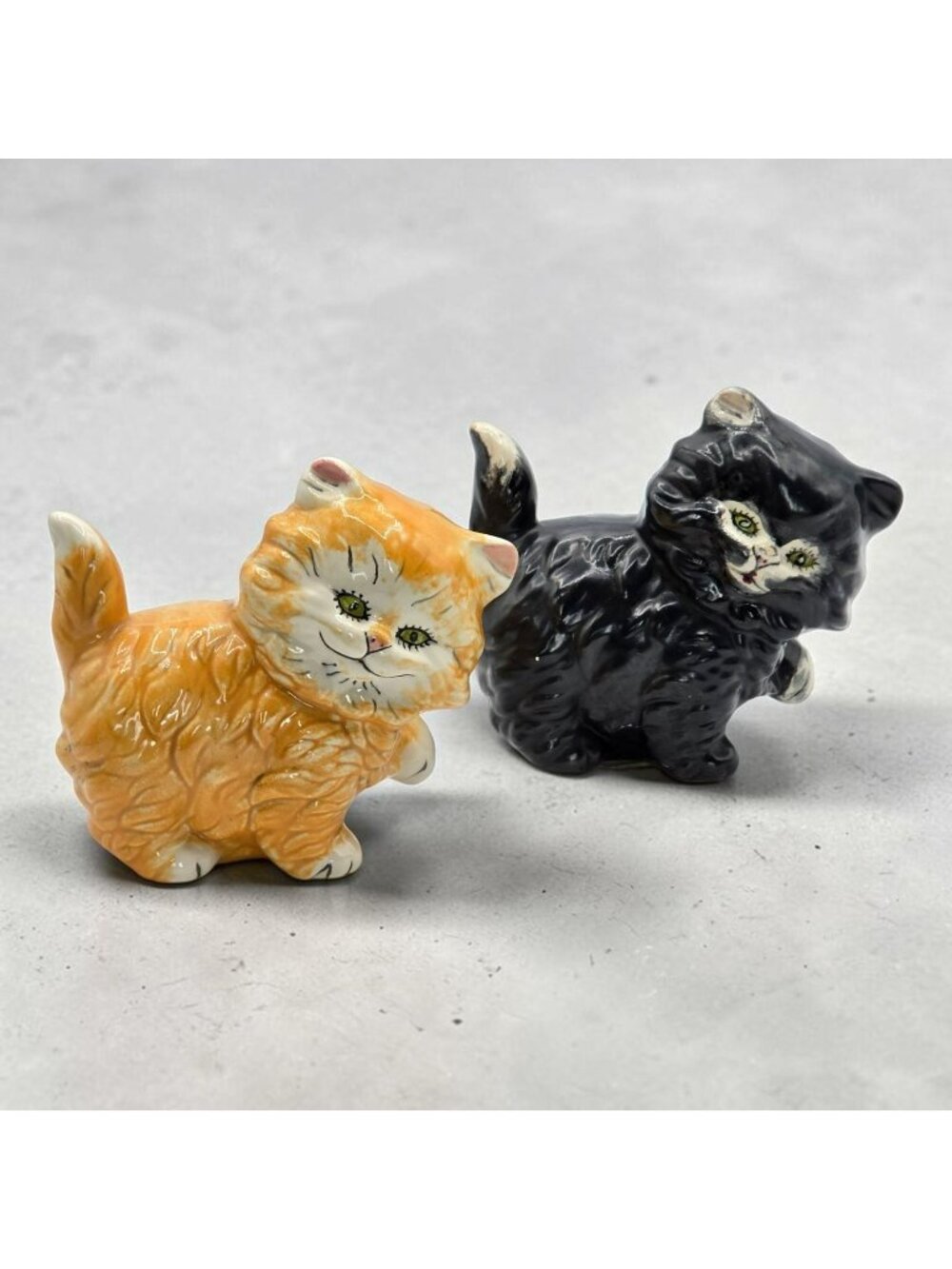Vintage 1968 Abbe Ceramic Cat Figurines Orange Black Set Of 2 Hand Painted